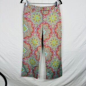 Trina Turk Orange Pink Blue Green Floral Pants Size 2 Paisley Spring Easter Boho